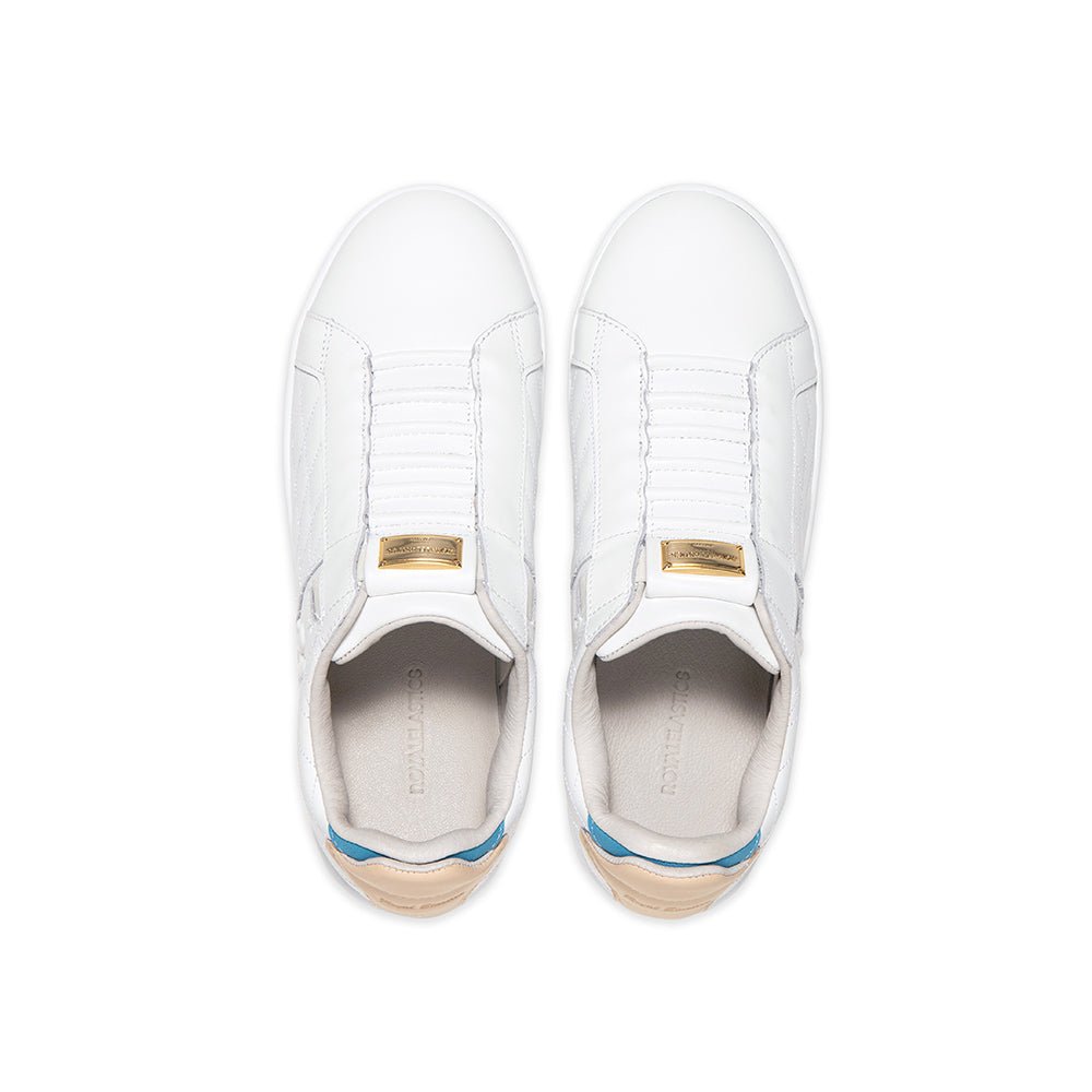 Icon Lux メンズ レザースニーカー 白 ブラウン 青