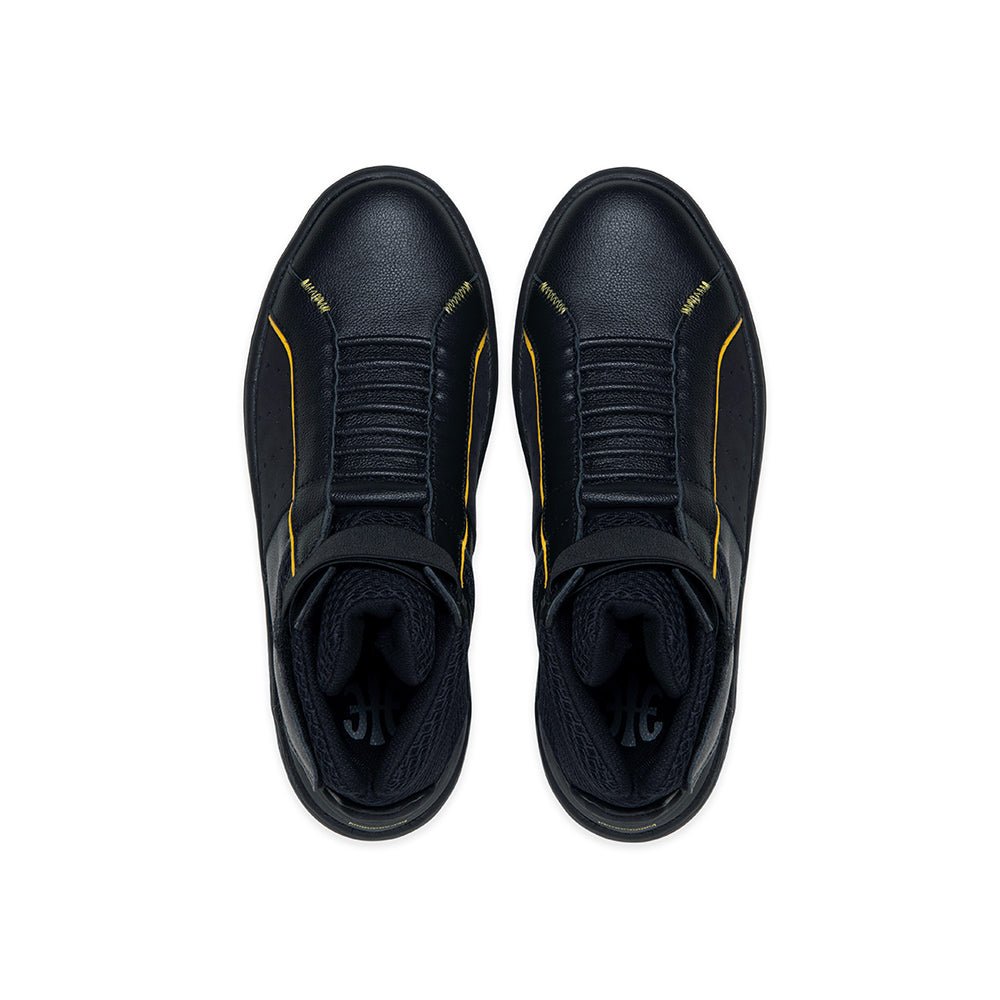 Icon2.0X Hi メンズ ハイトップ レザースニーカー 黒 イエロー