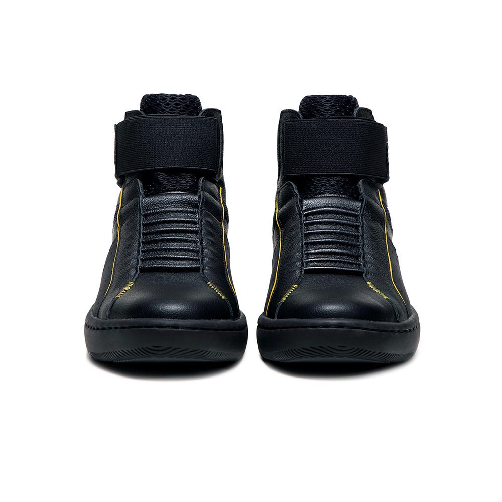 Icon2.0X Hi レディース ハイトップ レザースニーカー 黒 イエロー