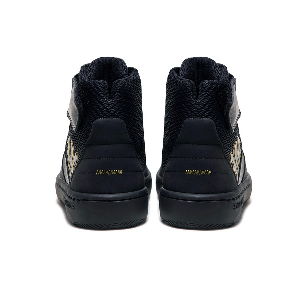 Icon2.0X Hi レディース ハイトップ レザースニーカー 黒 イエロー