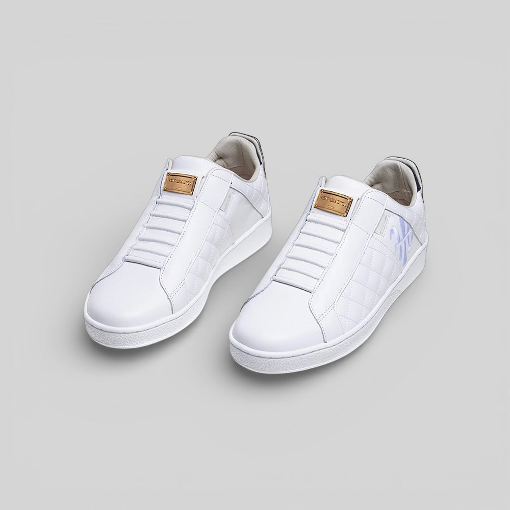 Icon Lux メンズ レザースニーカー 白 シルバー 黒-7
