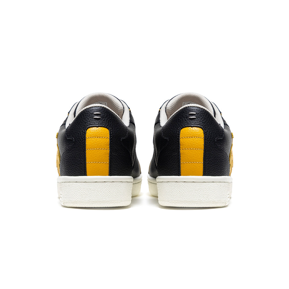Adelaide メンズ レザースニーカー 黒 イエロー