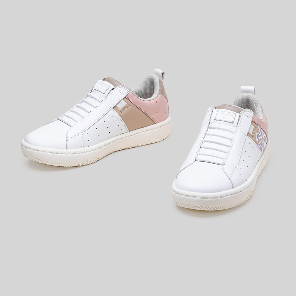 Icon2.0 レディース レザースニーカー 白 ブラウン ピンク-7